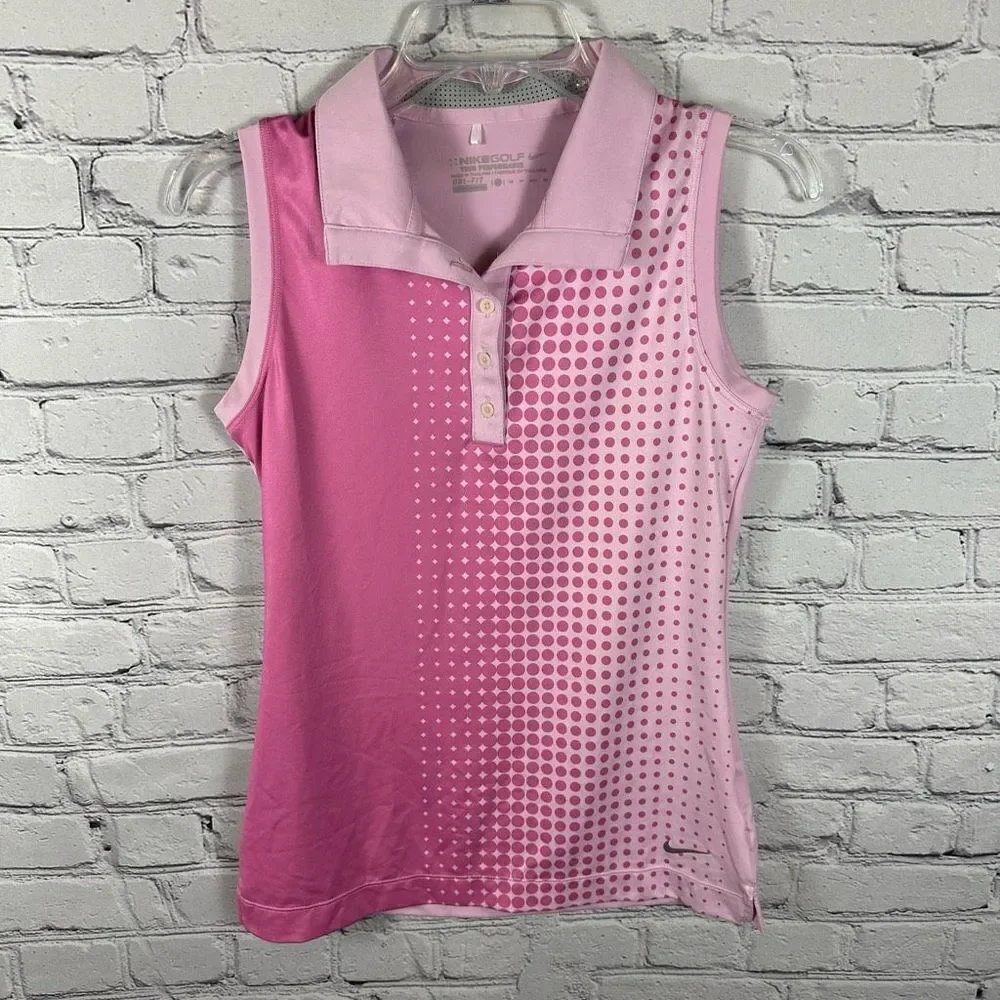 Nike Women’s Sleeveless Polo Shirt Tour Performance Dri-Fit Pink & Polka Dots XS